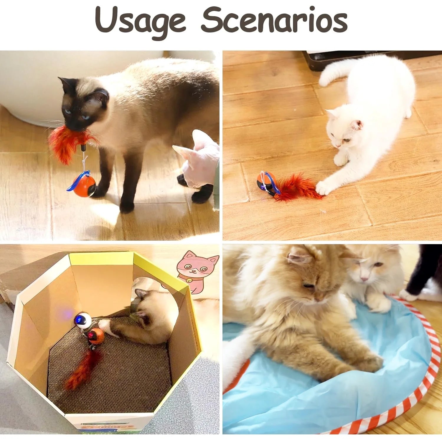 Cat Toy, Interactive Automatic Moving Ball Bundle, Feather in a Pack, Smart Electric Teaser with USB Rechargeable for Kitten and Pets
