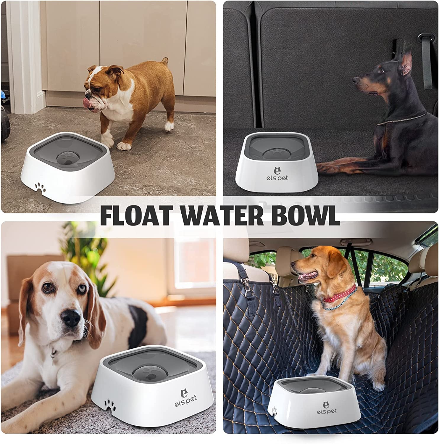 Travel Bowl, No Spill, No Drip Slow Water Feeder/Dispenser for Dogs, Cats, 35Oz/1L, Splash Proof Travel Bowl for Crate and Car, Keeps Floor & Beard Dry, Dishwasher Safe (Grey)