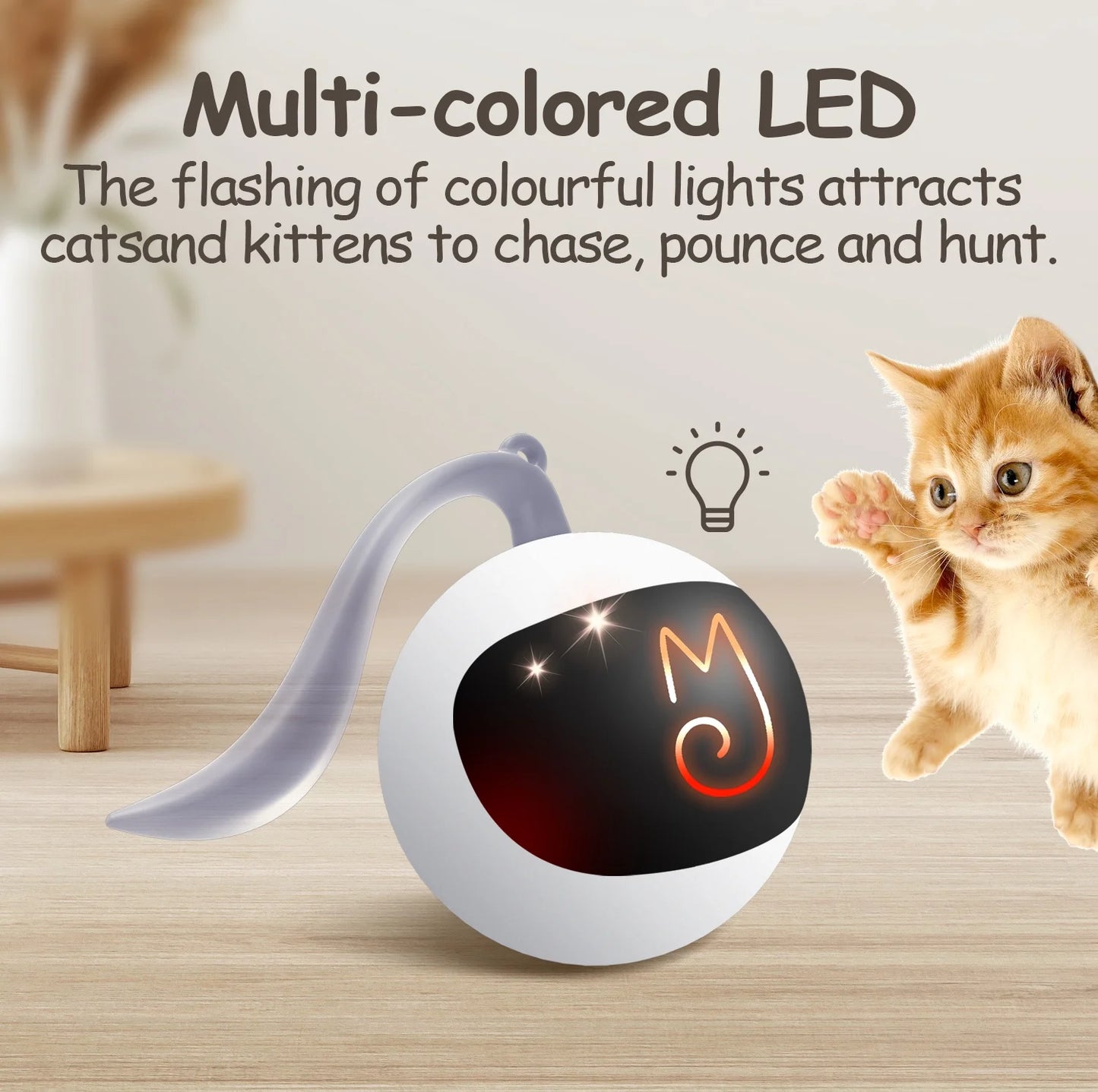 Cat Toy, Interactive Automatic Moving Ball Bundle, Feather in a Pack, Smart Electric Teaser with USB Rechargeable for Kitten and Pets
