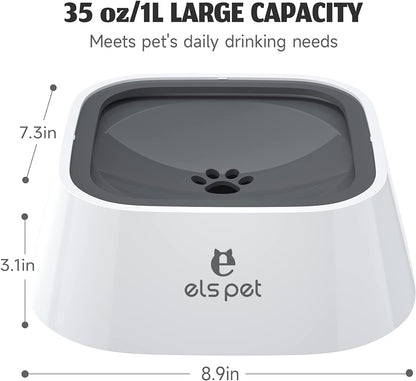Travel Bowl, No Spill, No Drip Slow Water Feeder/Dispenser for Dogs, Cats, 35Oz/1L, Splash Proof Travel Bowl for Crate and Car, Keeps Floor & Beard Dry, Dishwasher Safe (Grey)