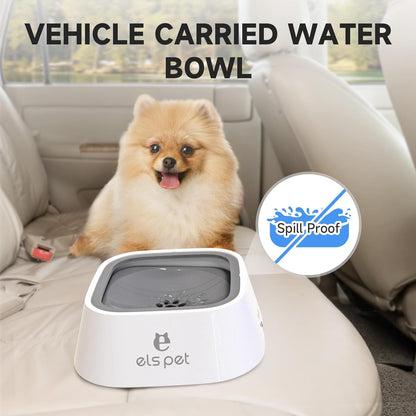 Travel Bowl, No Spill, No Drip Slow Water Feeder/Dispenser for Dogs, Cats, 35Oz/1L, Splash Proof Travel Bowl for Crate and Car, Keeps Floor & Beard Dry, Dishwasher Safe (Grey)