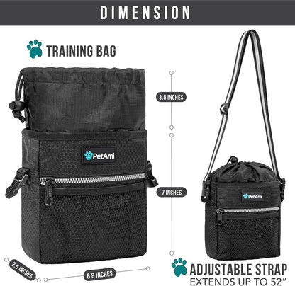 Dog Treat Pouch, Pet Treat Pouch for Training, Dog Walking Bag Holder for Kibbles, Pet Food Toy, Dog Trainer Essentials Supplies, Poop Bag Dispenser, 3 Ways to Wear (Black)
