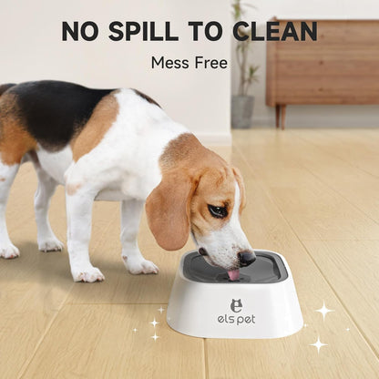 Travel Bowl, No Spill, No Drip Slow Water Feeder/Dispenser for Dogs, Cats, 35Oz/1L, Splash Proof Travel Bowl for Crate and Car, Keeps Floor & Beard Dry, Dishwasher Safe (Grey)