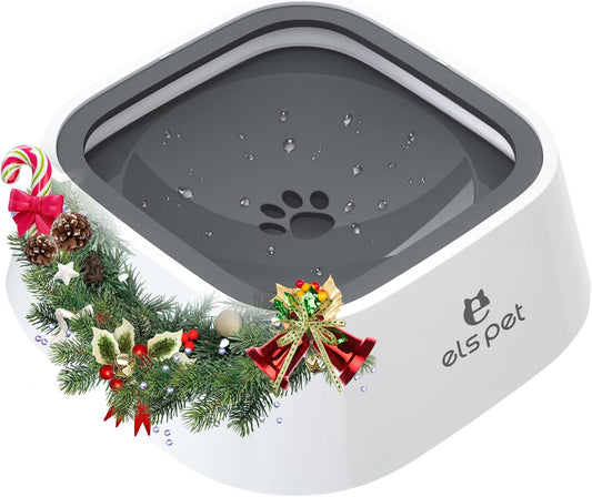 Travel Bowl, No Spill, No Drip Slow Water Feeder/Dispenser for Dogs, Cats, 35Oz/1L, Splash Proof Travel Bowl for Crate and Car, Keeps Floor & Beard Dry, Dishwasher Safe (Grey)
