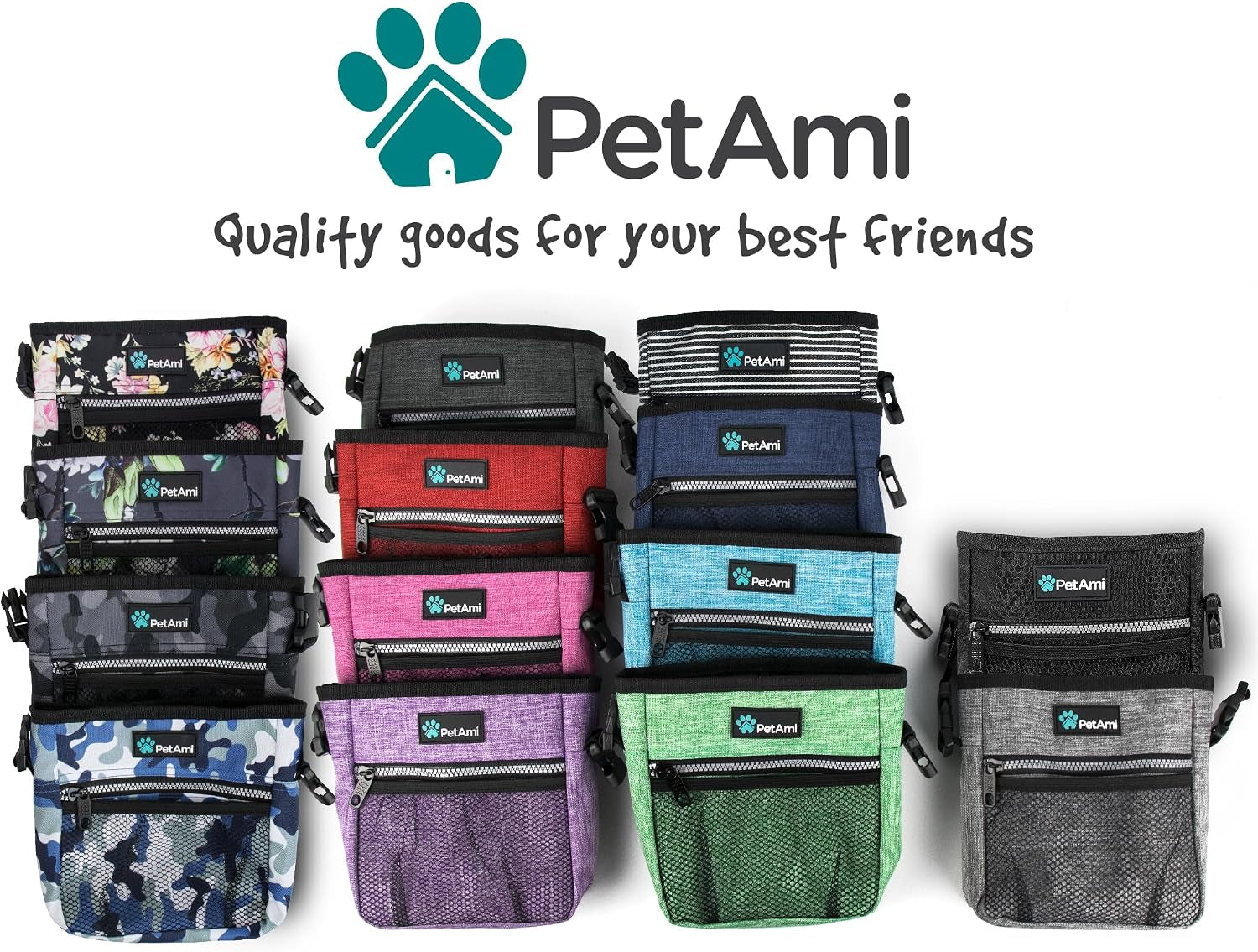 Dog Treat Pouch, Pet Treat Pouch for Training, Dog Walking Bag Holder for Kibbles, Pet Food Toy, Dog Trainer Essentials Supplies, Poop Bag Dispenser, 3 Ways to Wear (Black)