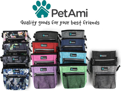 Dog Treat Pouch, Pet Treat Pouch for Training, Dog Walking Bag Holder for Kibbles, Pet Food Toy, Dog Trainer Essentials Supplies, Poop Bag Dispenser, 3 Ways to Wear (Black)