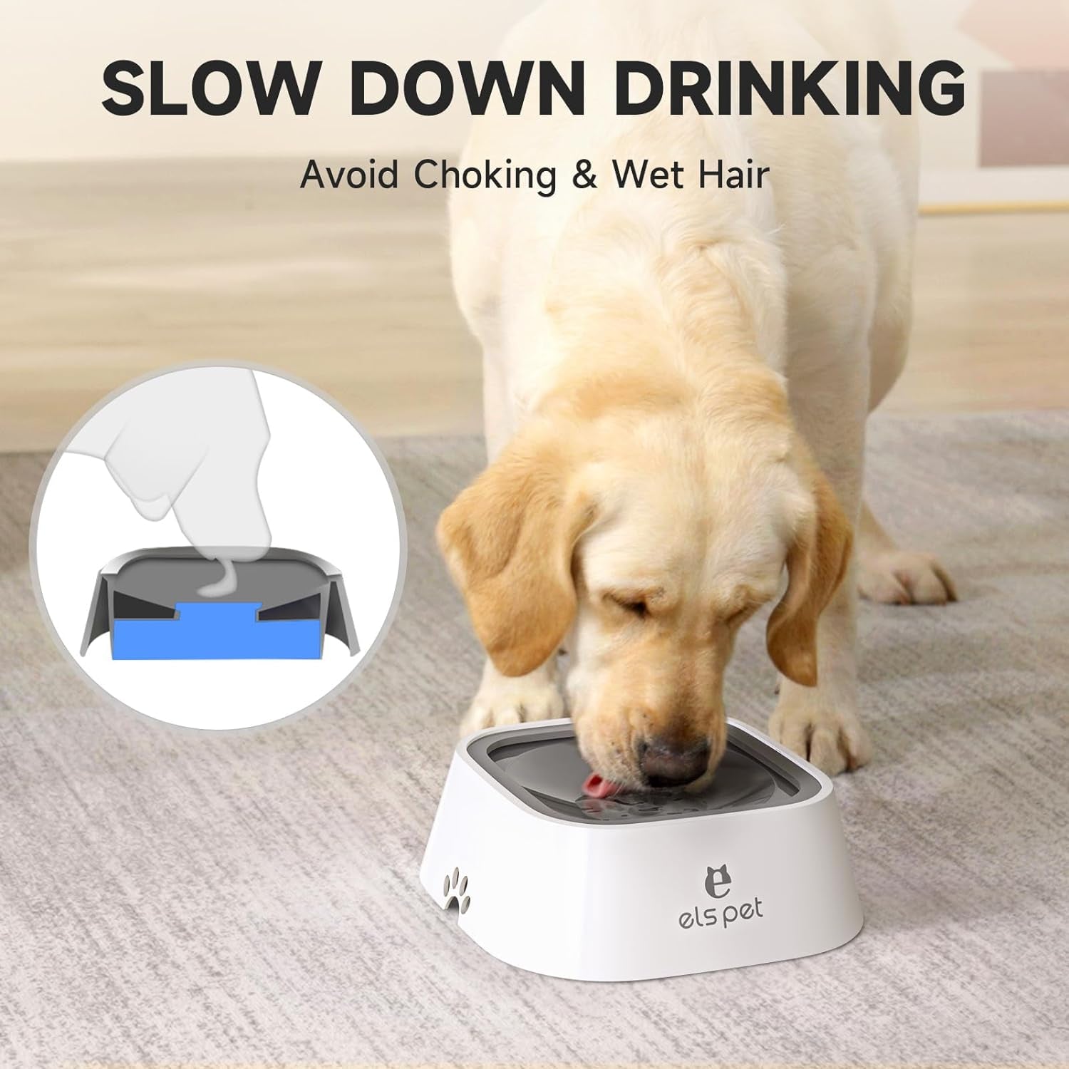 Travel Bowl, No Spill, No Drip Slow Water Feeder/Dispenser for Dogs, Cats, 35Oz/1L, Splash Proof Travel Bowl for Crate and Car, Keeps Floor & Beard Dry, Dishwasher Safe (Grey)