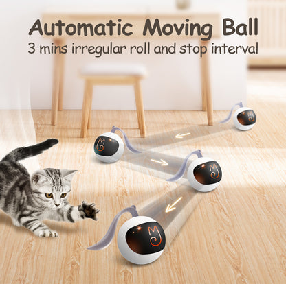Cat Toy, Interactive Automatic Moving Ball Bundle, Feather in a Pack, Smart Electric Teaser with USB Rechargeable for Kitten and Pets