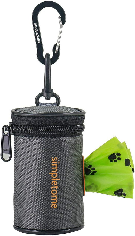 1680D Oxford Dog Poop Bag Holder with Clip for Leash or Belt, Dark Gray | with 15Pcs Dog Waste Bags-1 Roll | Smoothly YKK Zipper | Orange Lining | Reinforced Sewing,More Durable | Color Box Package