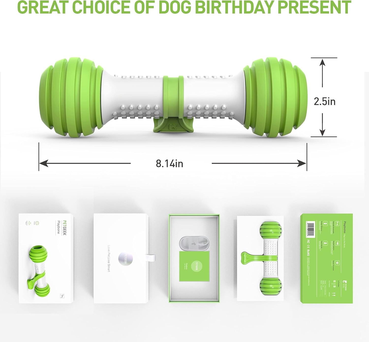 Interactive Dog Toys, Motion Activated Electronic Dog Toy Interactive Dog Bone Toys for Medium Large Dogs, USB Rechargeable Automatic Dog Toy for Boredom and Stimulating (Green)